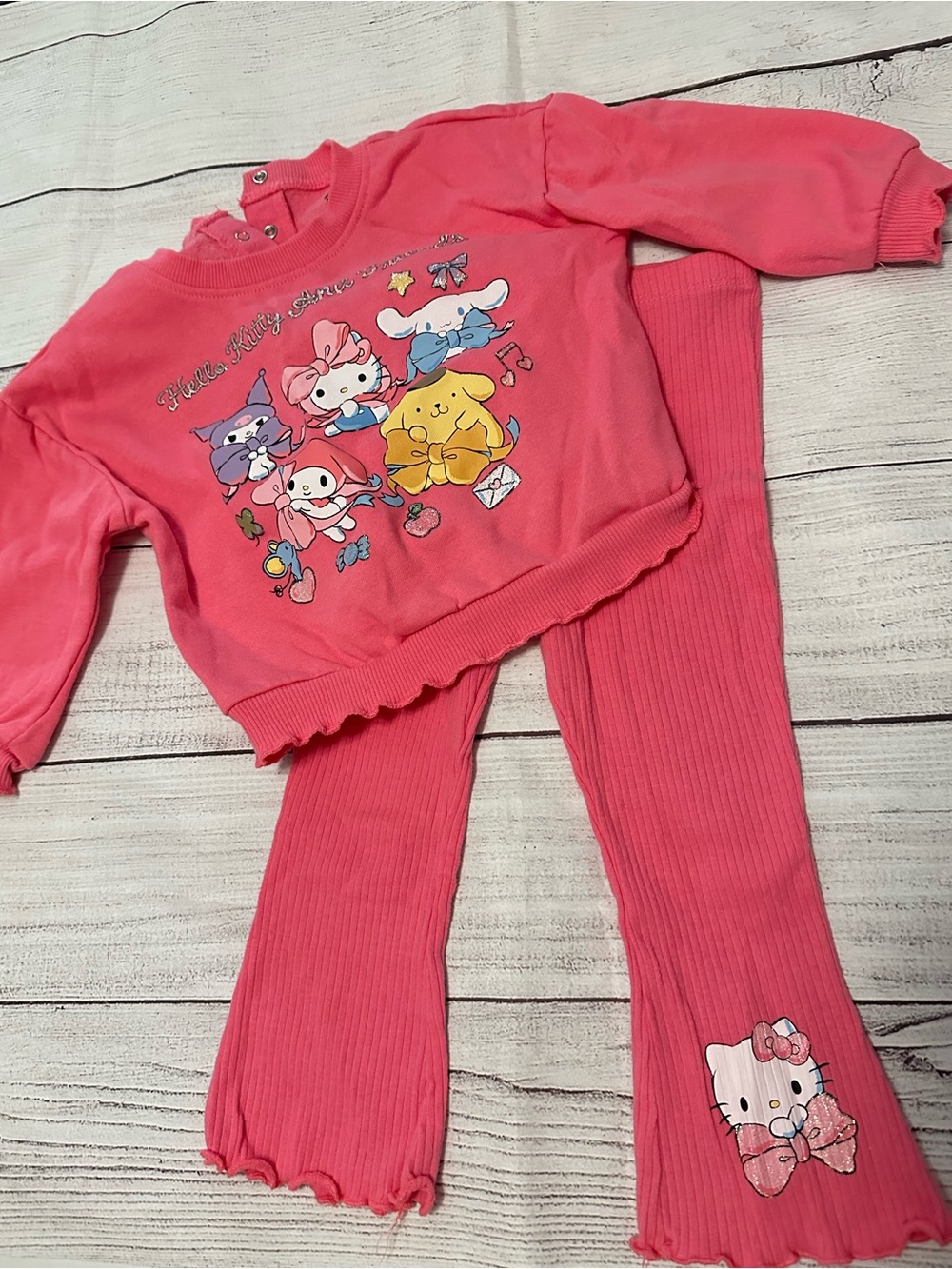 Baby Hello Kitty Coral Pink Girls Sweater and Pants Set with Character Print